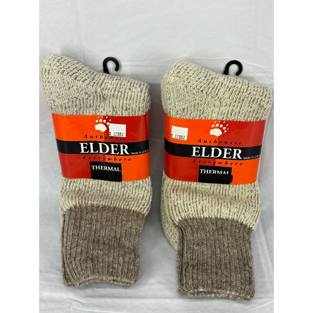 Elder Everywhere Thermal Socks Mens Gray Brown Wool 12-13 Lot of 2 Vintage T 322